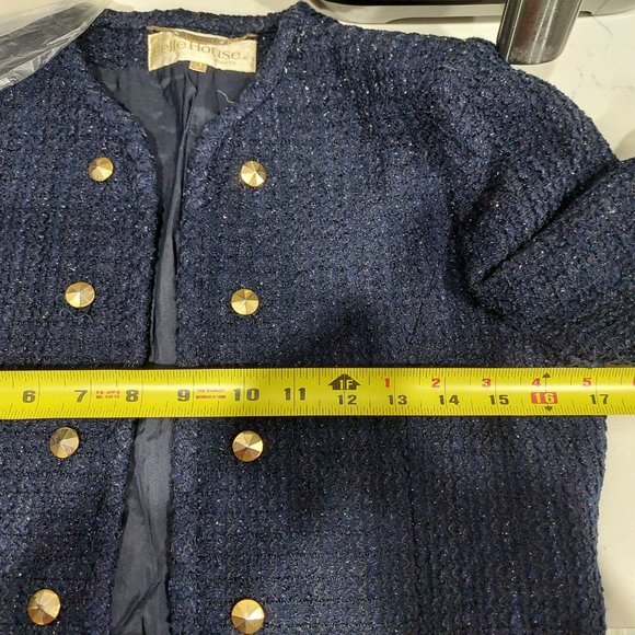 Belle House Japan Navy Blue Tweed Gold Button Skirt Suit, Size Us 4 Japan 9 - Picture 7 of 11